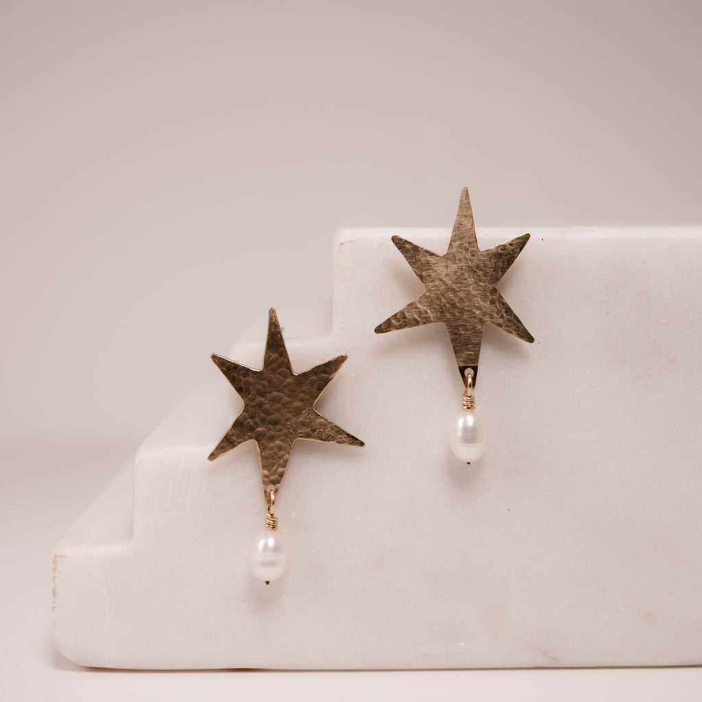 Synergy Star Stud Earrings - White Pearl