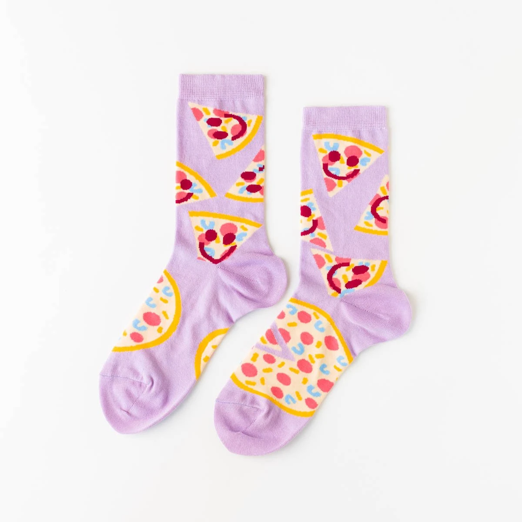 Small Cotton Crew Socks - Happy Pizza Face