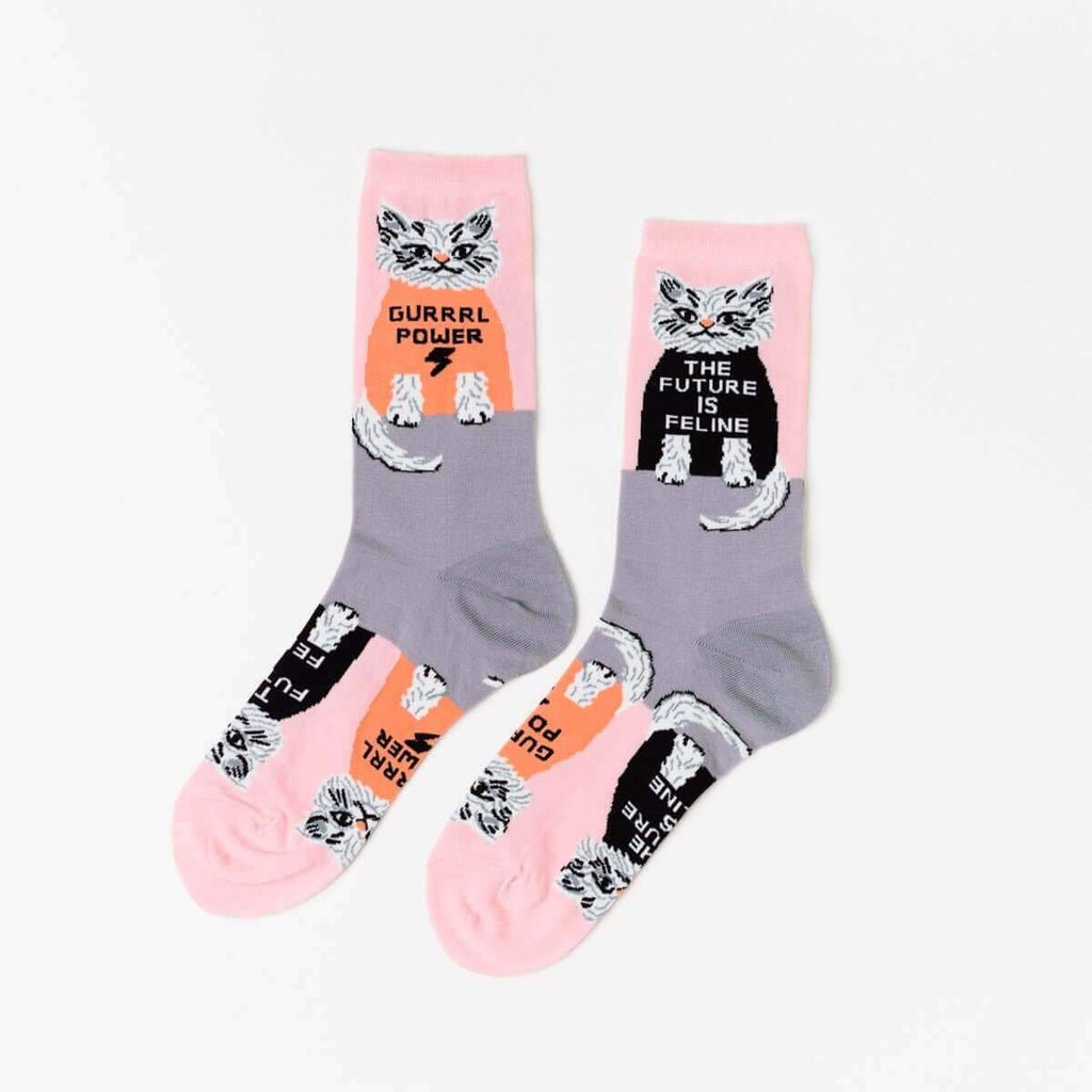 Small Cotton Crew Socks - Future Is Feline