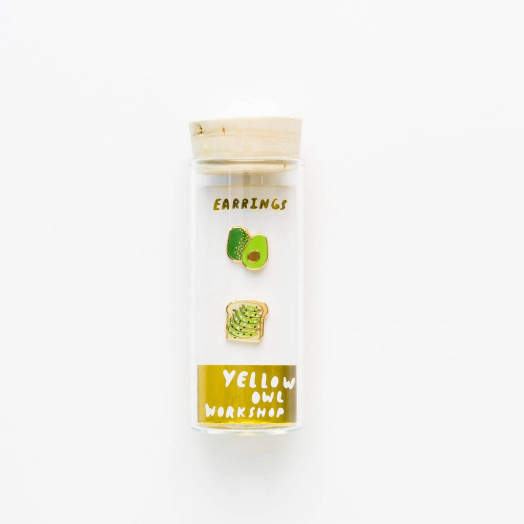 Asymmetrical Cloisonné Stud Earrings - Avocado & Avocado Toast