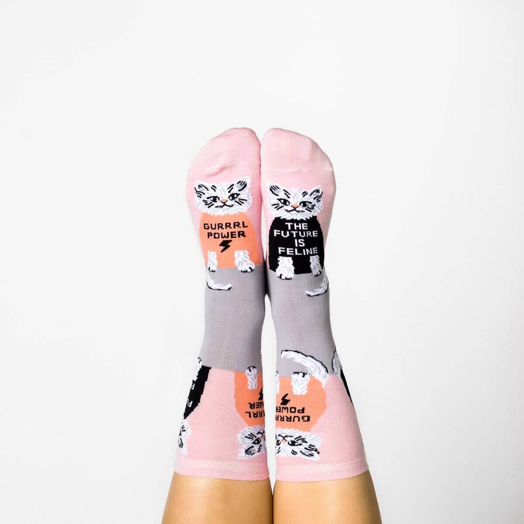 Small Cotton Crew Socks - Future Is Feline
