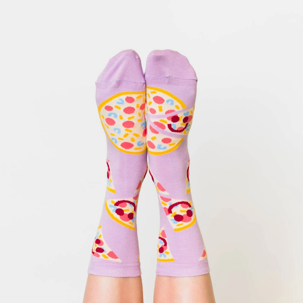 Small Cotton Crew Socks - Happy Pizza Face