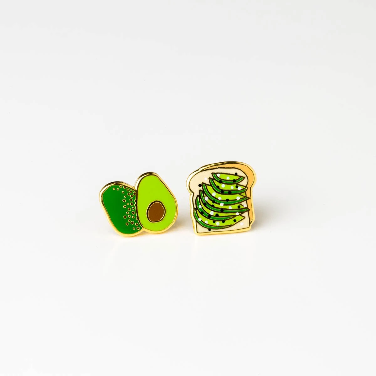 Asymmetrical Cloisonné Stud Earrings - Avocado & Avocado Toast