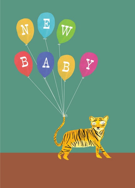 Baby Card - New Baby - Tiger & Balloons